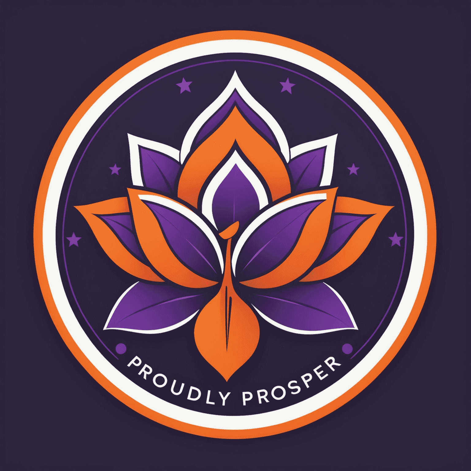 ProudlyProsper logo featuring a stylized orange and purple emblem representing growth and success