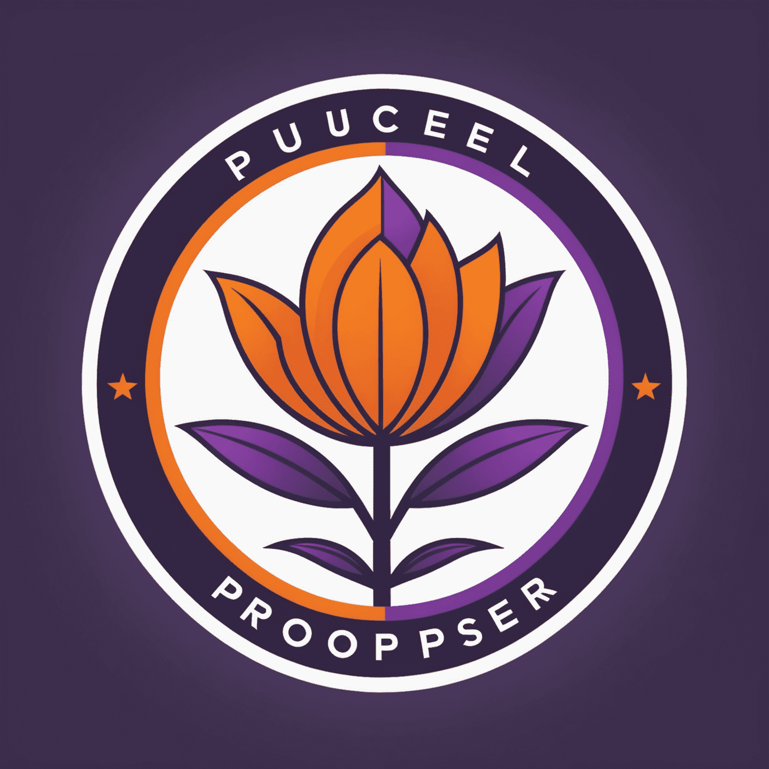 ProudlyProsper logo featuring a stylized orange and purple emblem representing growth and success