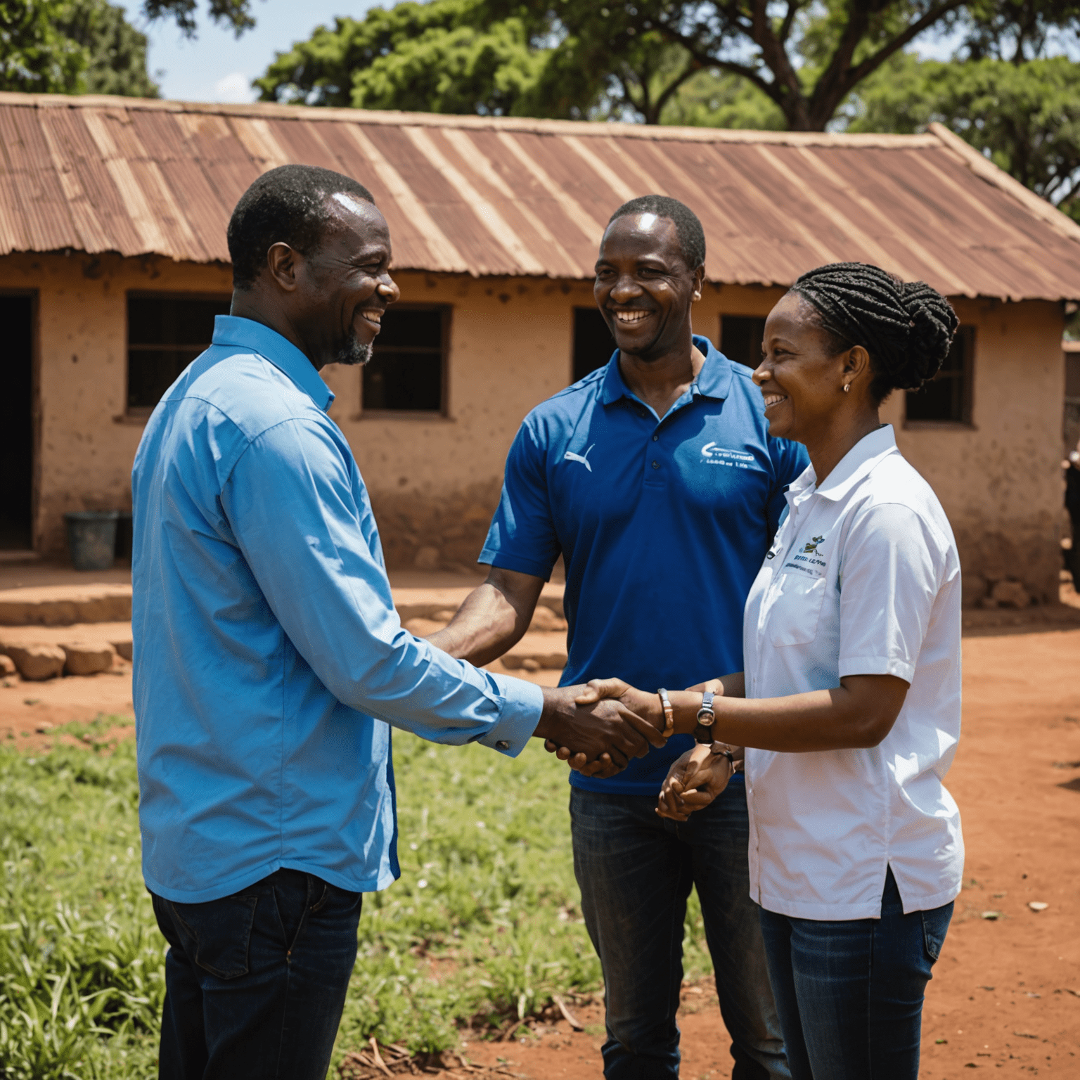 Proudly Prosper team members shaking hands with representatives from a local NGO, symbolizing their new partnership to support community development initiatives in South Africa